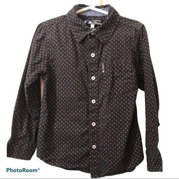 Boys BEN SHERMAN black patterned button down shirt - Picture 1 of 4